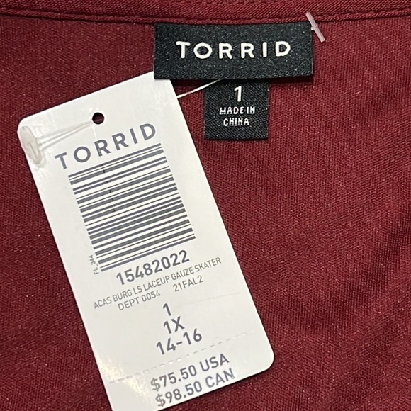 NET’S TORRID MINI GAUZE Burgundy LACE-UP SKATER DRESS SZ 1X - Picture 8 of 9